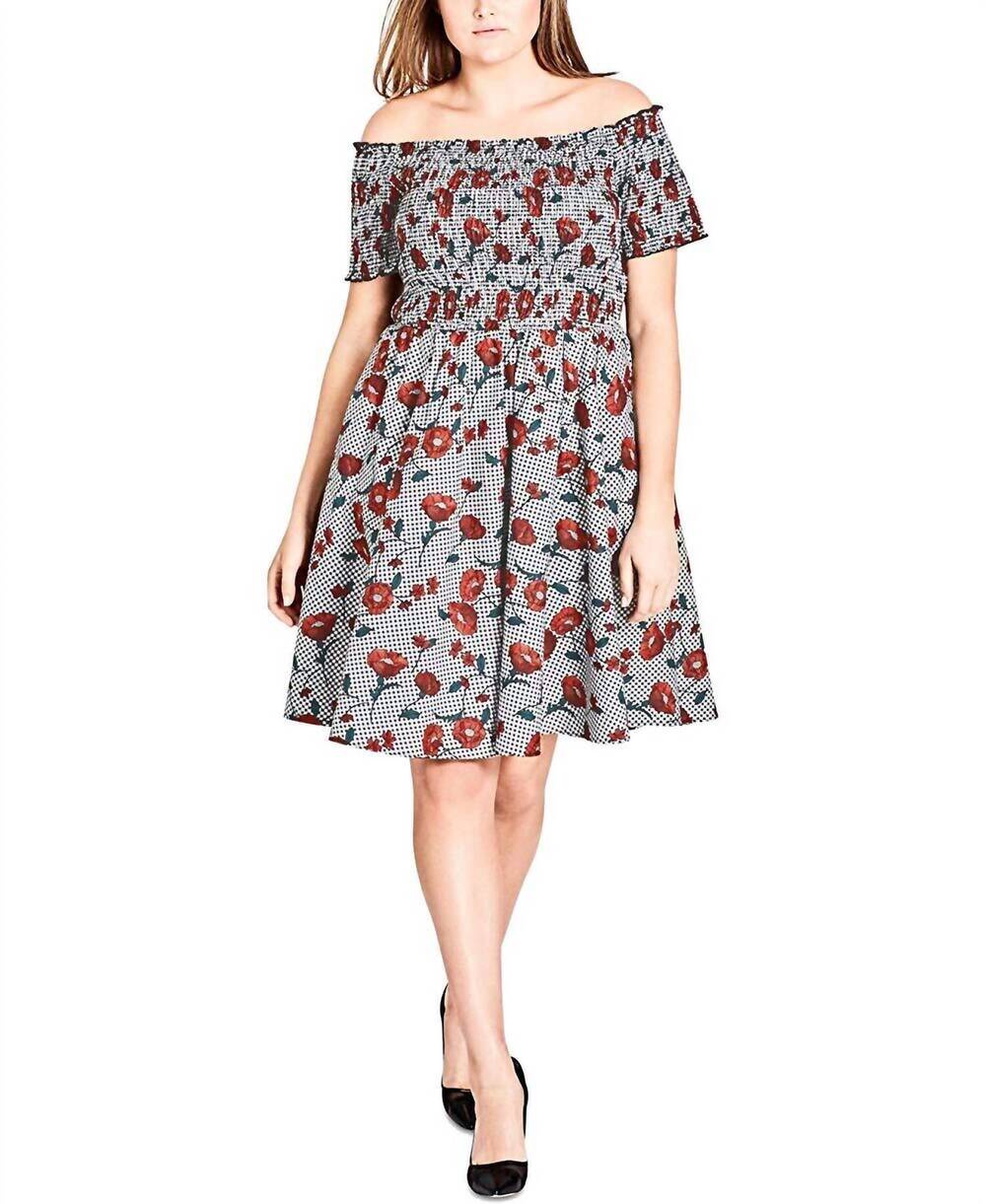 NEW CITY CHIC cotton smocked off-the-shoulder dress - plus in picnic floral
